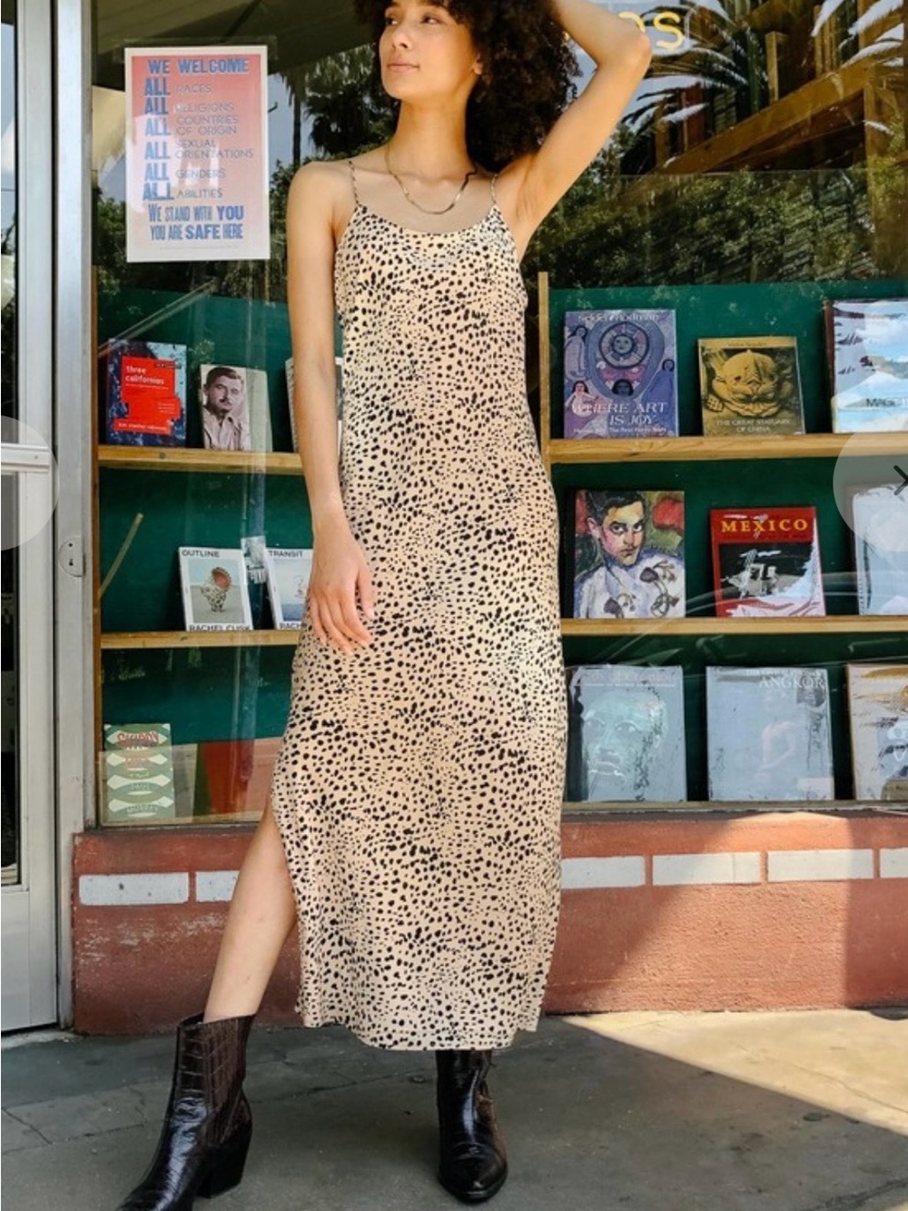 Pistola Mari Wild Spots Animal Print Slip Midi Maxi Dress Size L EUC